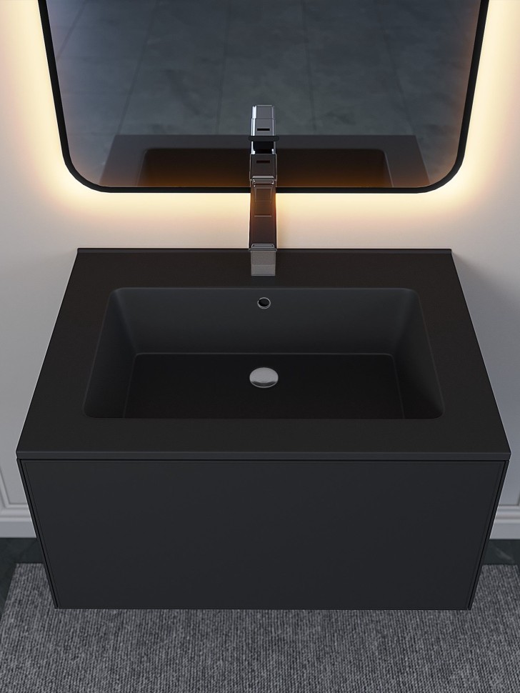 Раковина для ванной 66 см, Uperwood Parma Quartz, черная матовая, уголь