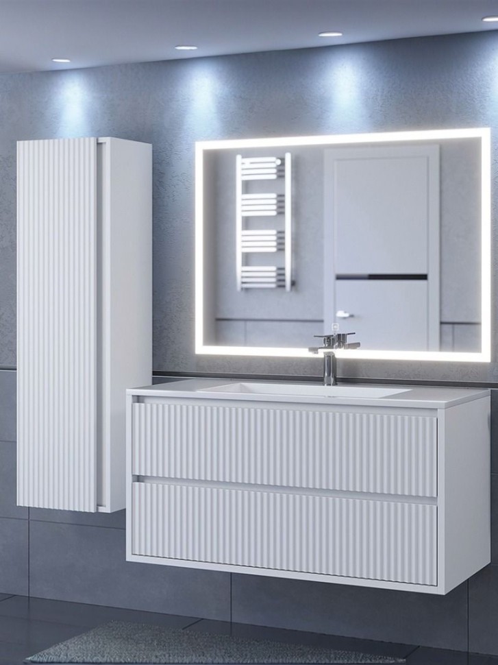 Тумба под раковину для ванной Uperwood Next Premium подвесная, 100 см, белая, 2 ящика