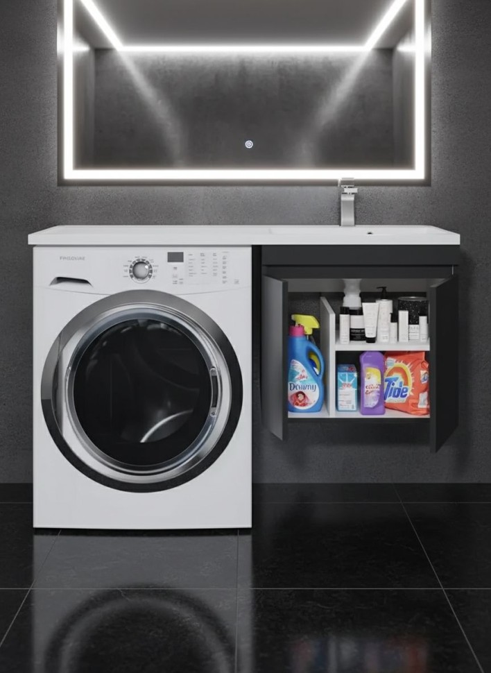 Тумба под стиральную машину подвесная Uperwood Magenta 45х50х55 см, черная, с дверцами