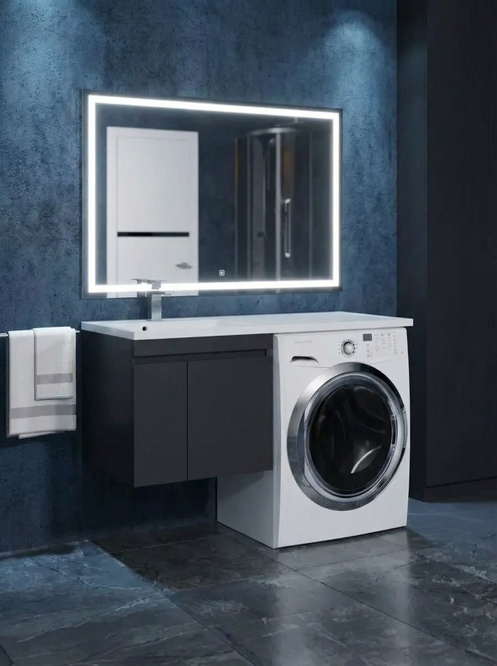 Тумба под стиральную машину подвесная Uperwood Magenta 45х50х55 см, черная, с дверцами