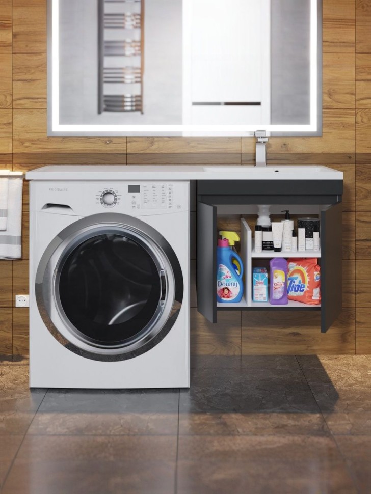 Тумба под стиральную машину подвесная Uperwood Magenta 45х50х55 см, черная, с дверцами