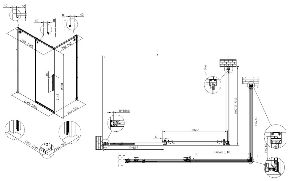 Душевой уголок Ультима (Ultima) VSR-7UL8013CL, 1300*800, хром, стекло прозрачное,  