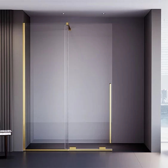 Душевая перегородка Veconi Premium Trento PTDW-50G, 1100x2000, брашированное золото, стекло прозрачное