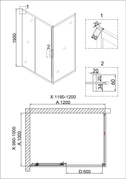 Душевое ограждение Niagara Nova NG-42-12AG-A100G (120х100х195) прямоугольник,золото,двери раздвижные,стекло прозрачное,2 места