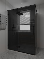 Боковая панель Veconi Premium Alassio SP BB, 900x2000, черный матовый, стекло черное
