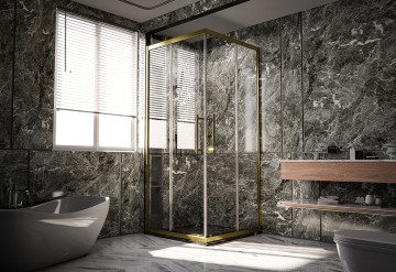 1/2 Душевого угла Veconi Premium Trento PTC-20G, 1200*2000мм, брашированное золото, стекло прозрачное