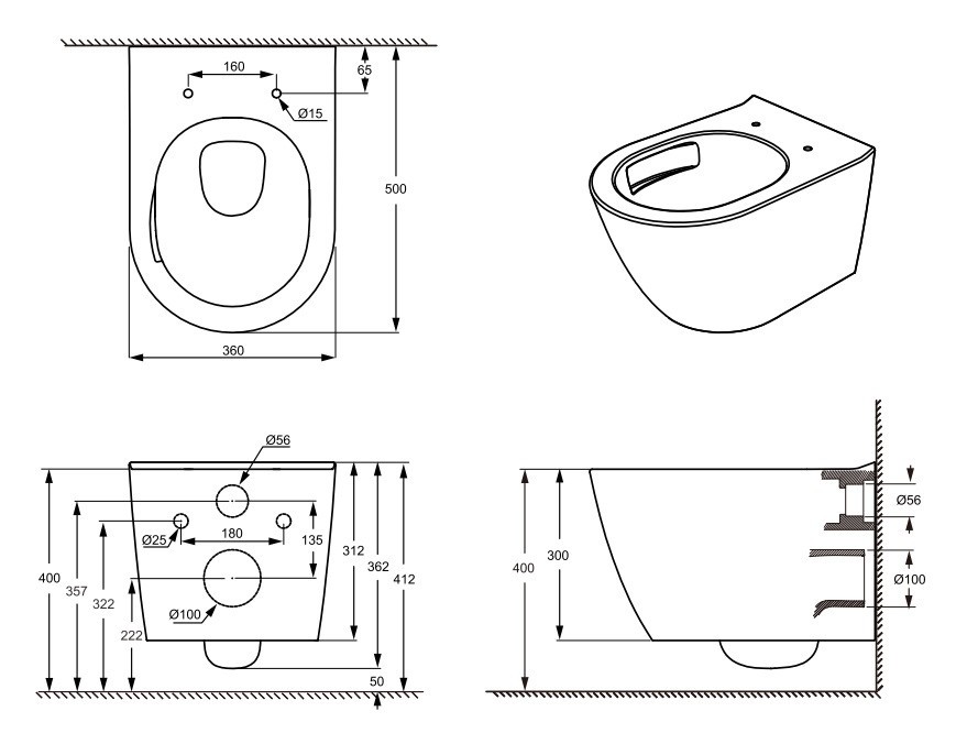 Унитаз подвесной CeramaLux TR-0199