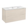 База под керамическую раковину Миа (Mia) 1000 подвесная, 2 выкатных ящика микролифт, матовый бежевый