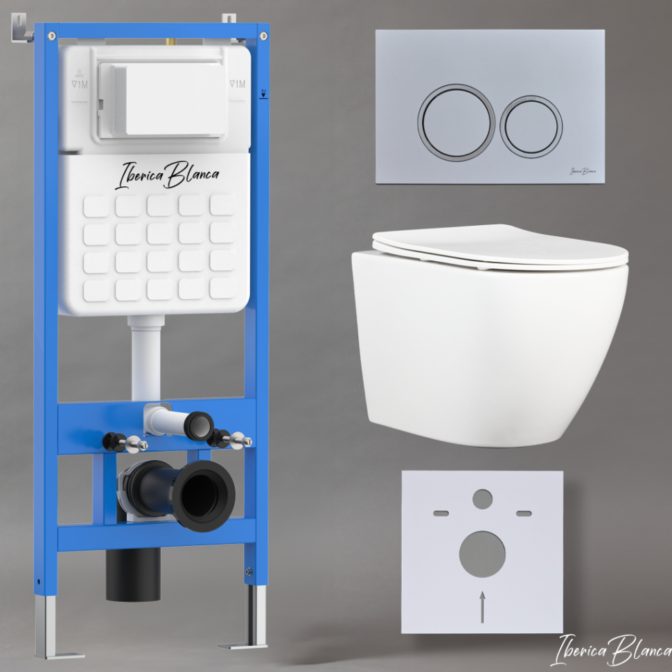 Комплект 3в1 IBERICA BLANCA инсталляция SILENCIO, унитаз BILBAO ALTO белый, кнопка смыва ESTI-O хром матовый (IB001.BLA.234.824)