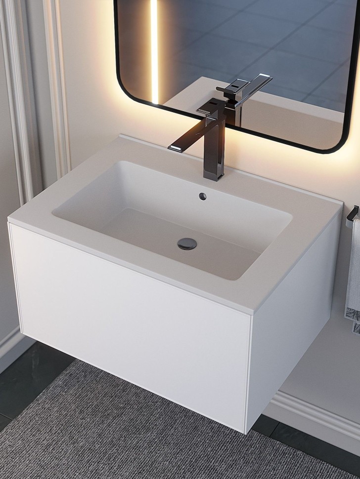 Раковина для ванной 66 см, Uperwood Parma Quartz, белая матовая, жасмин