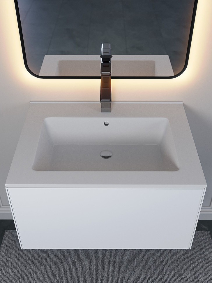 Раковина для ванной 66 см, Uperwood Parma Quartz, белая матовая, жасмин