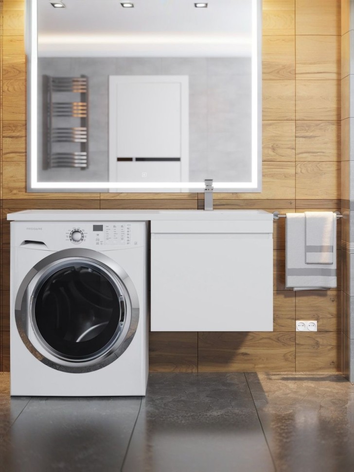 Тумба под стиральную машину подвесная Uperwood Magenta 45х50х55 см, белая, выдвижной ящик