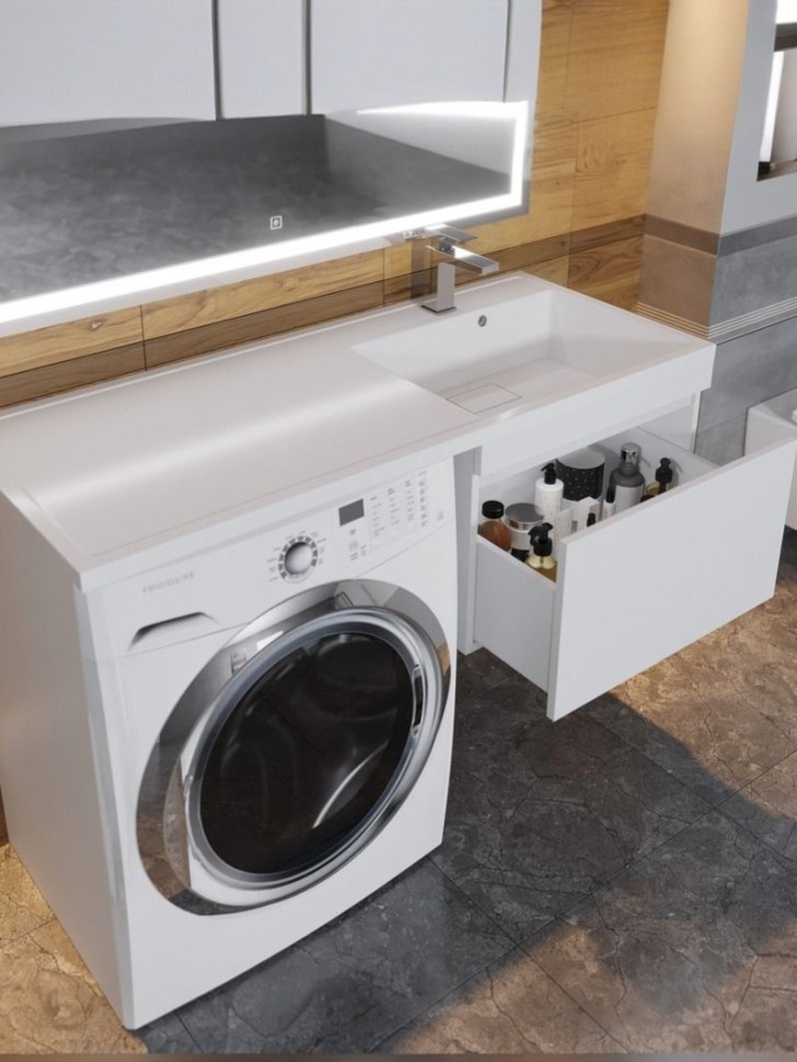 Тумба под стиральную машину подвесная Uperwood Magenta 45х50х55 см, белая, выдвижной ящик