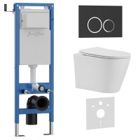 Комплект 3в1 IBERICA BLANCA инсталляция SILENCIO MINI, унитаз BURGOS ALTO белый, кнопка смыва ESTI-O черный матовый (IB.001M.BRA.234.822)