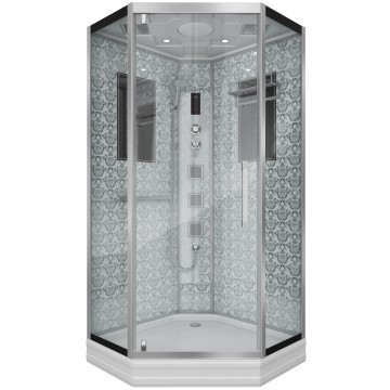 Душевая кабина Niagara Luxe NG-7717W (100x100х215) низкий поддон(15см),дверь распашная,стенки серебро,4 места