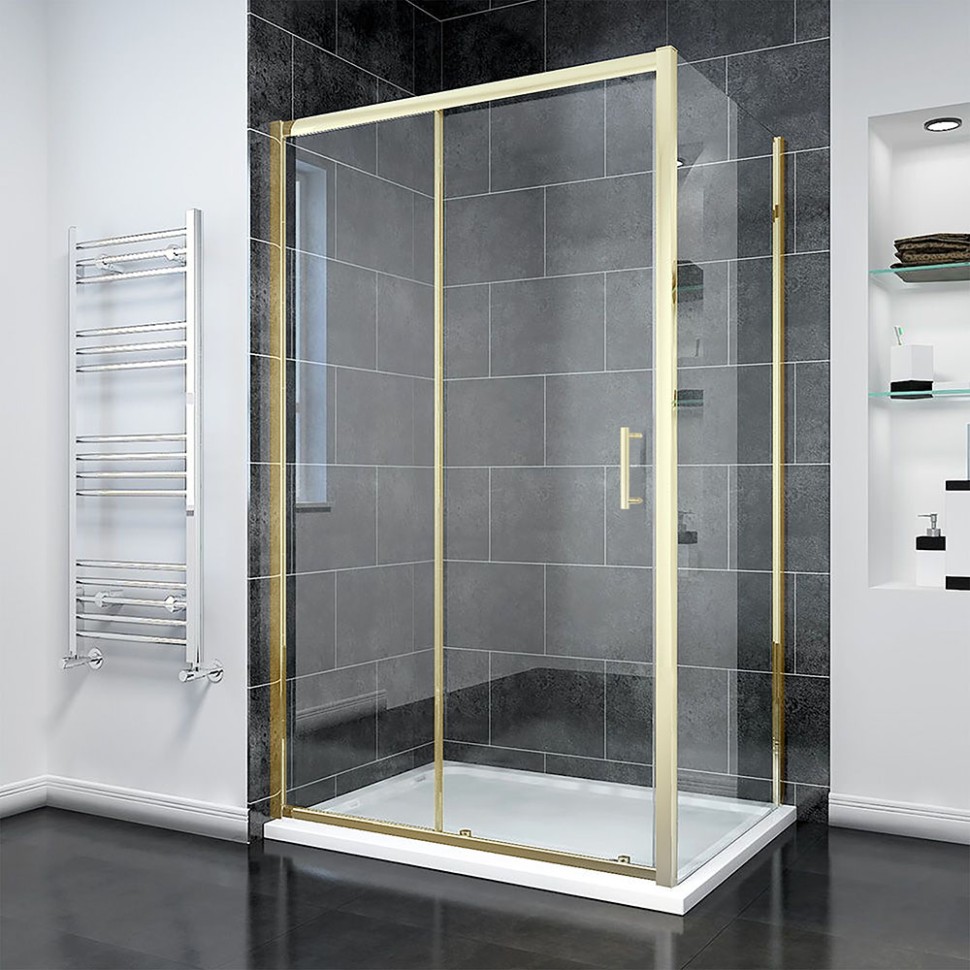 Душевой угол Veconi Rovigo RV-055G, 1500х900х1950, золото брашинг, прозрачное стекло