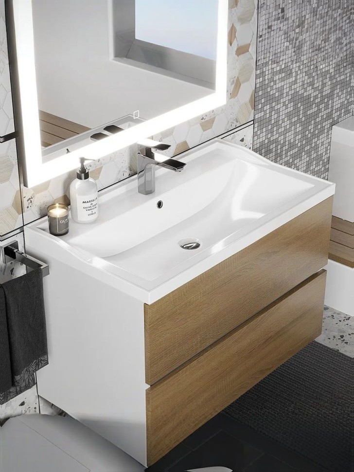 Раковина для ванной 80 см, Uperwood Family, белая глянцевая