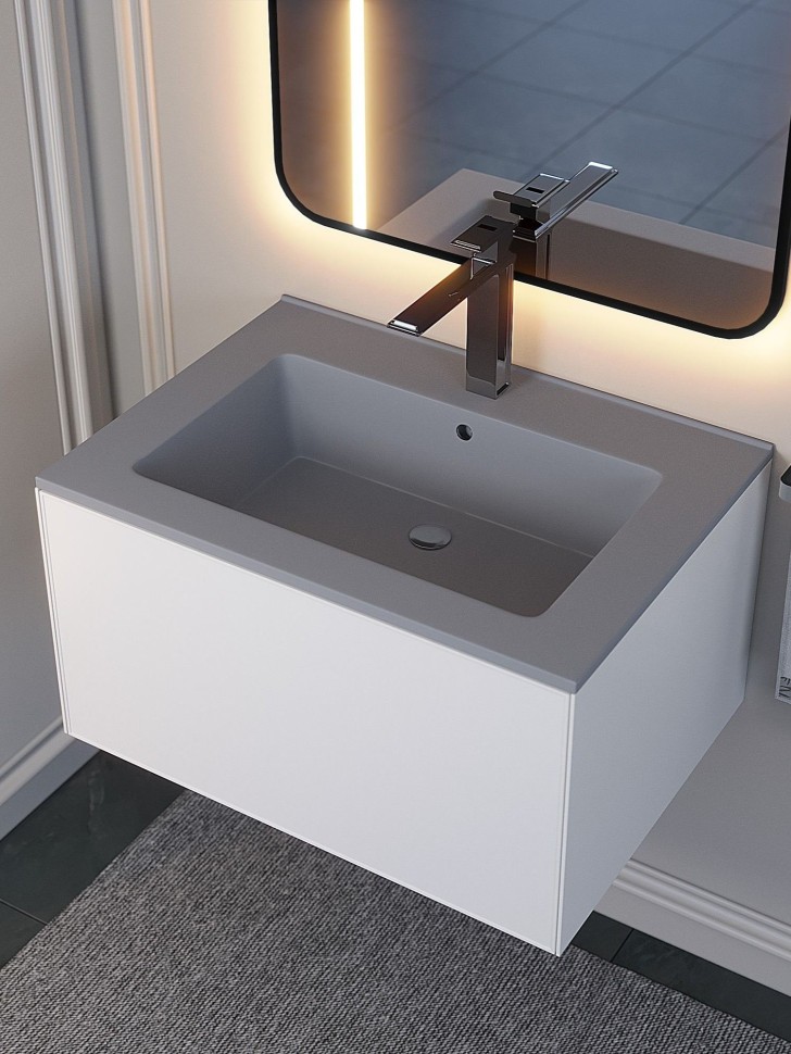 Раковина для ванной 66 см, Uperwood Parma Quartz, серая матовая, бетон