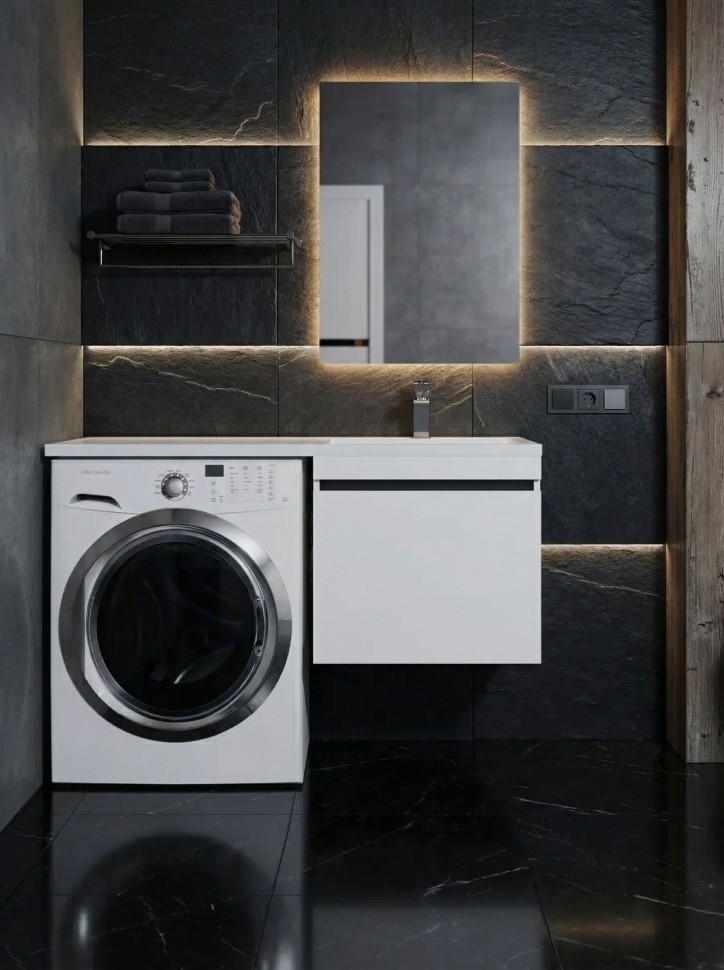 Тумба под стиральную машину подвесная Uperwood Magenta 45х50х55 см, белая/графит, выдвижной ящик