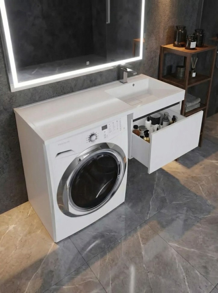Тумба под стиральную машину подвесная Uperwood Magenta 45х50х55 см, белая/графит, выдвижной ящик