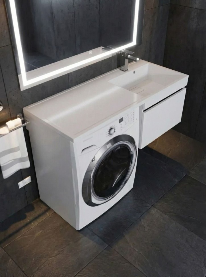 Тумба под стиральную машину подвесная Uperwood Magenta 45х50х55 см, белая/графит, выдвижной ящик