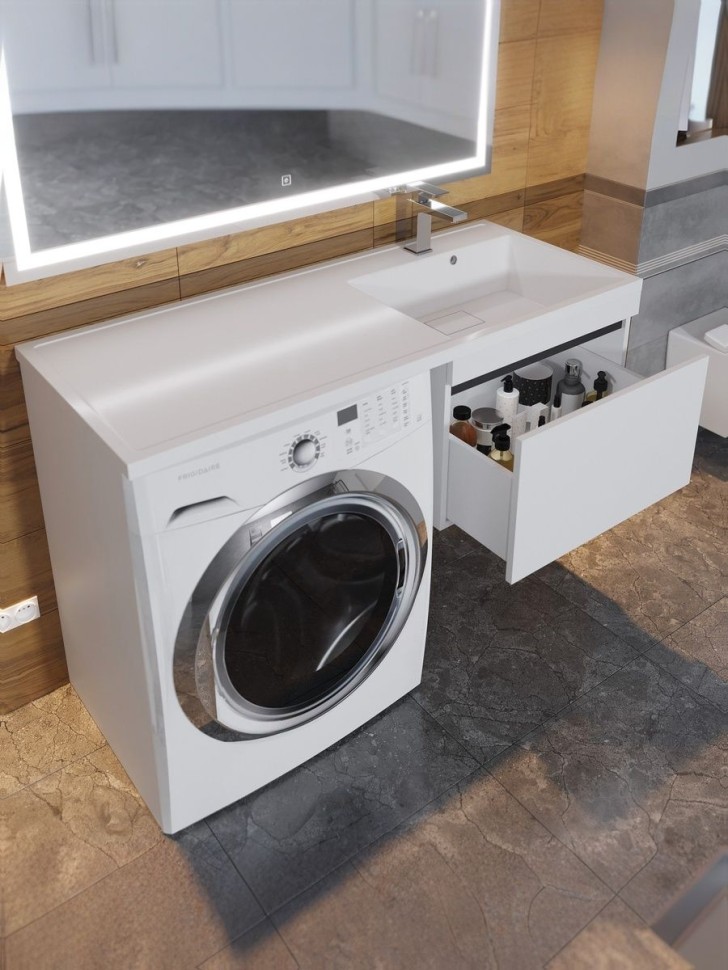 Тумба под стиральную машину подвесная Uperwood Magenta 45х50х55 см, белая/графит, выдвижной ящик