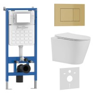 Комплект 3в1 IBERICA BLANCA инсталляция SILENCIO, унитаз BURGOS ALTO белый, кнопка смыва ESTI-S золото матовое (IB001.BRA.234.854)