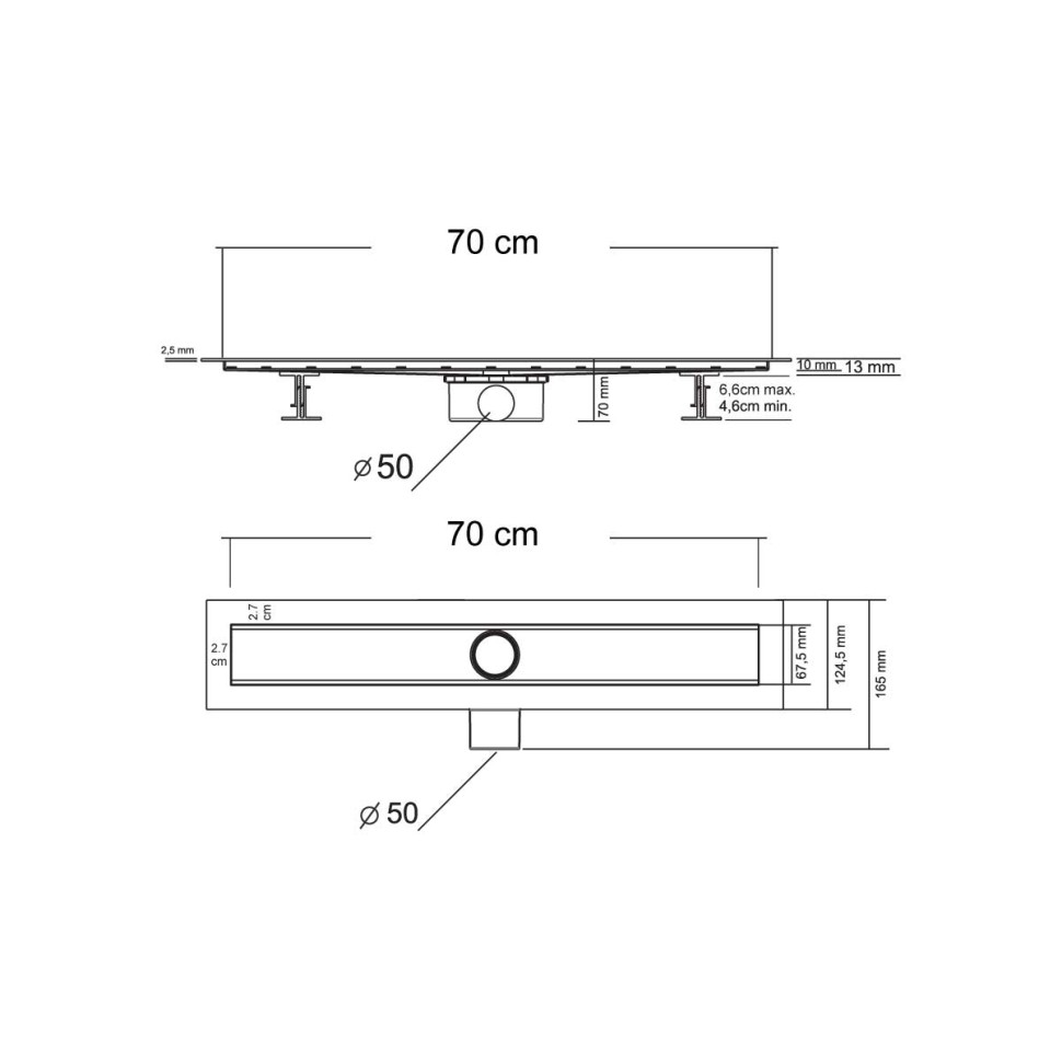 Душевой лоток SAY OPTIMA 601.70.B.M.S.NSN, 70 см, матовый черный