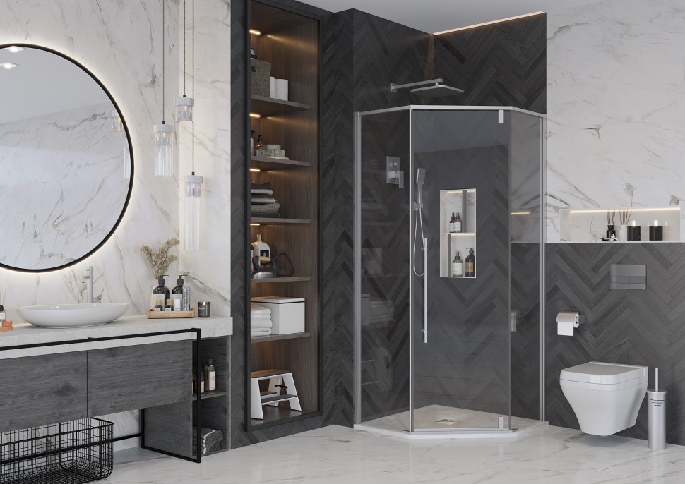 Душевое ограждение Ambassador Ritz 112011102 (90х90х200) трапеция,хром,стекло прозрачное,распашная,1 место
