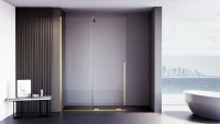 Душевая перегородка Veconi Premium Trento PTDW-50G, 1300x2000, брашированное золото, стекло прозрачное