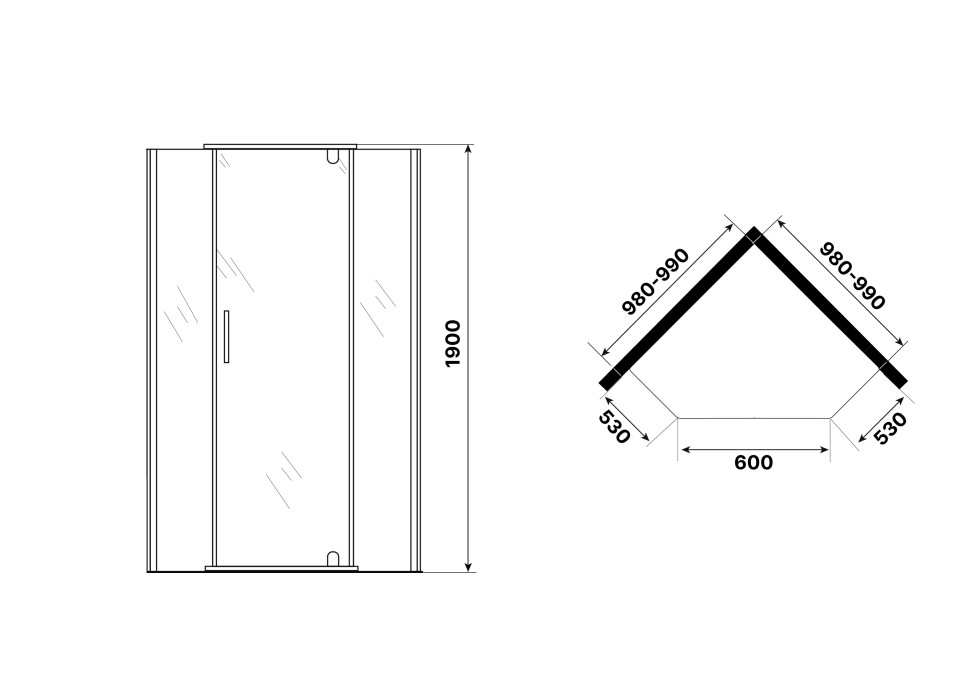 Душевое ограждение Niagara Eco NG-1010-14D (100х100х190) трапеция,распашное,хром,стекло прозрачное,1 место
