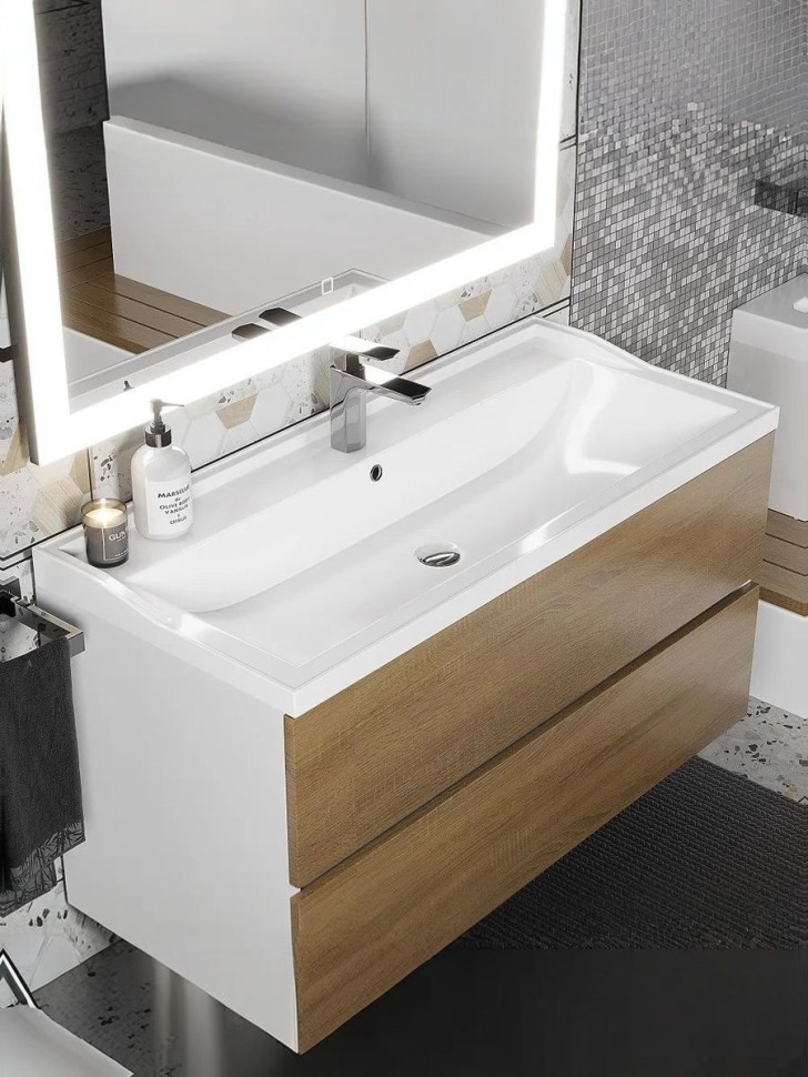 Раковина для ванной Uperwood Family 100х45х17,9 см, белая глянцевая