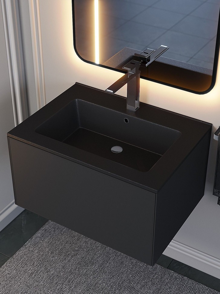 Раковина для ванной 66 см, Uperwood Parma Quartz, черная матовая, космос