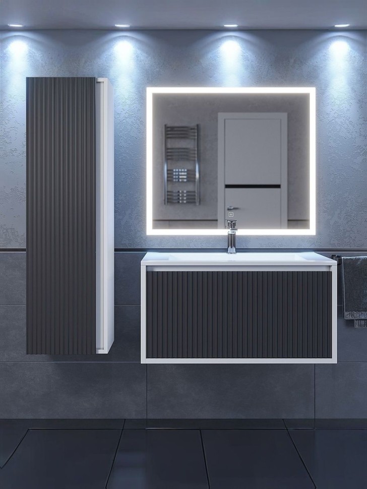 Тумба под раковину для ванной Uperwood Next Premium подвесная, 80 см, белая/графит, 1 ящик