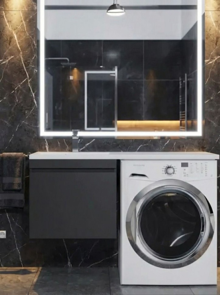 Тумба под стиральную машину подвесная Uperwood Magenta 45х50х55 см, черная, выдвижной ящик