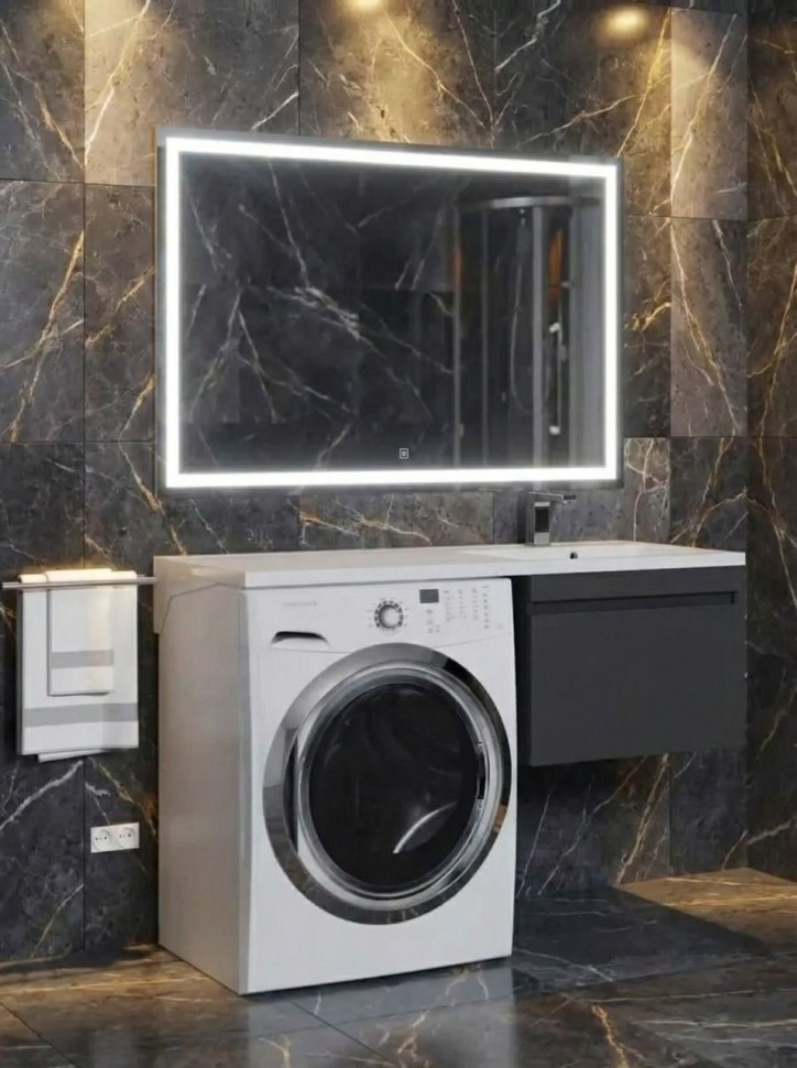 Тумба под стиральную машину подвесная Uperwood Magenta 45х50х55 см, черная, выдвижной ящик