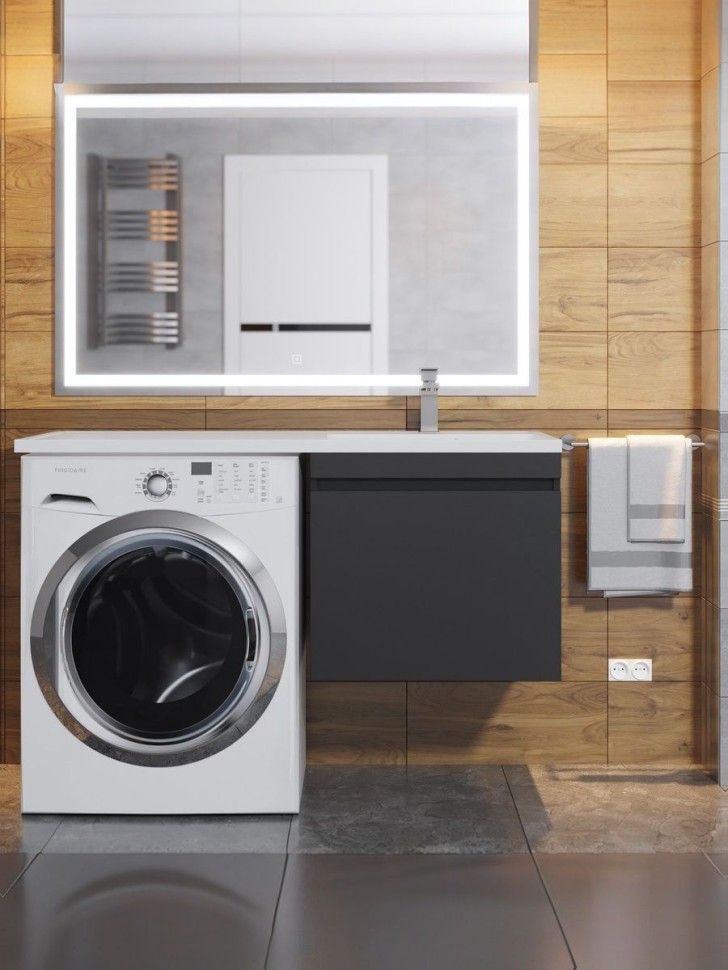 Тумба под стиральную машину подвесная Uperwood Magenta 45х50х55 см, черная, выдвижной ящик