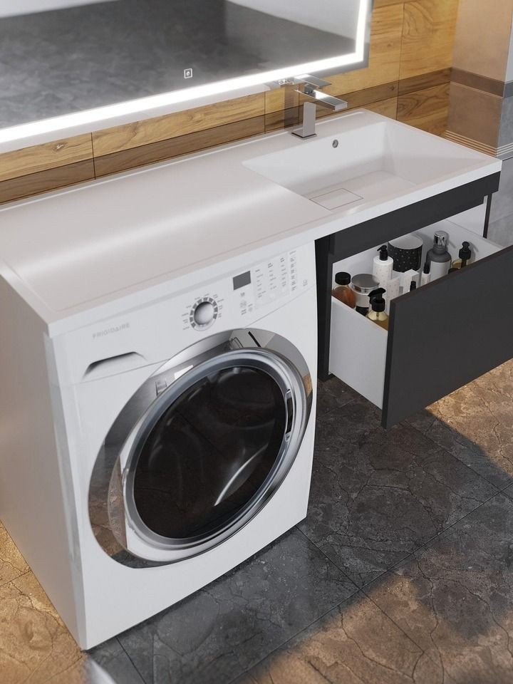 Тумба под стиральную машину подвесная Uperwood Magenta 45х50х55 см, черная, выдвижной ящик