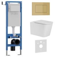 Комплект 3в1 IBERICA BLANCA инсталляция SILENCIO MINI, унитаз TOLEDO ALTO белый, кнопка смыва ESTI-S золото матовое (IB.001M.TLA.234.854)