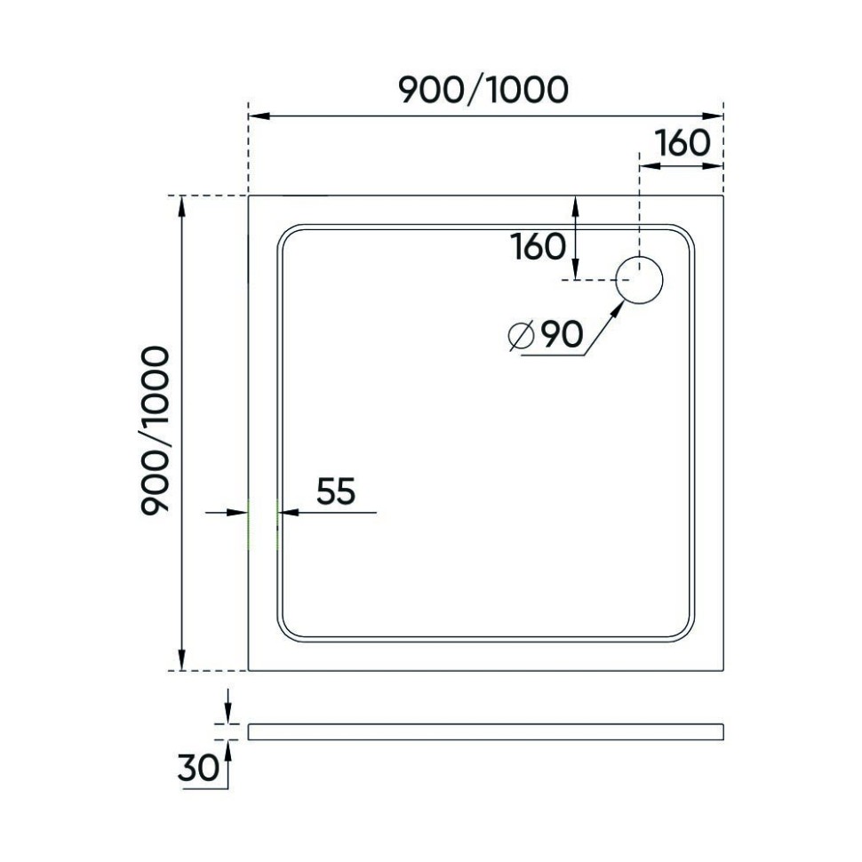 Душевой поддон Veconi Tezeo stone TZ-08, 900x900x30, искусственный камень, белый