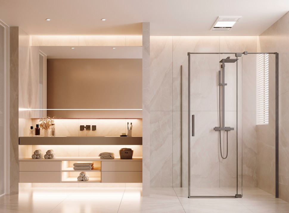 Душевой уголок Экстенза (Extenza) VSR-4EX901010CLGM, 900/1000*1000, вороненая сталь, стекло прозрачное