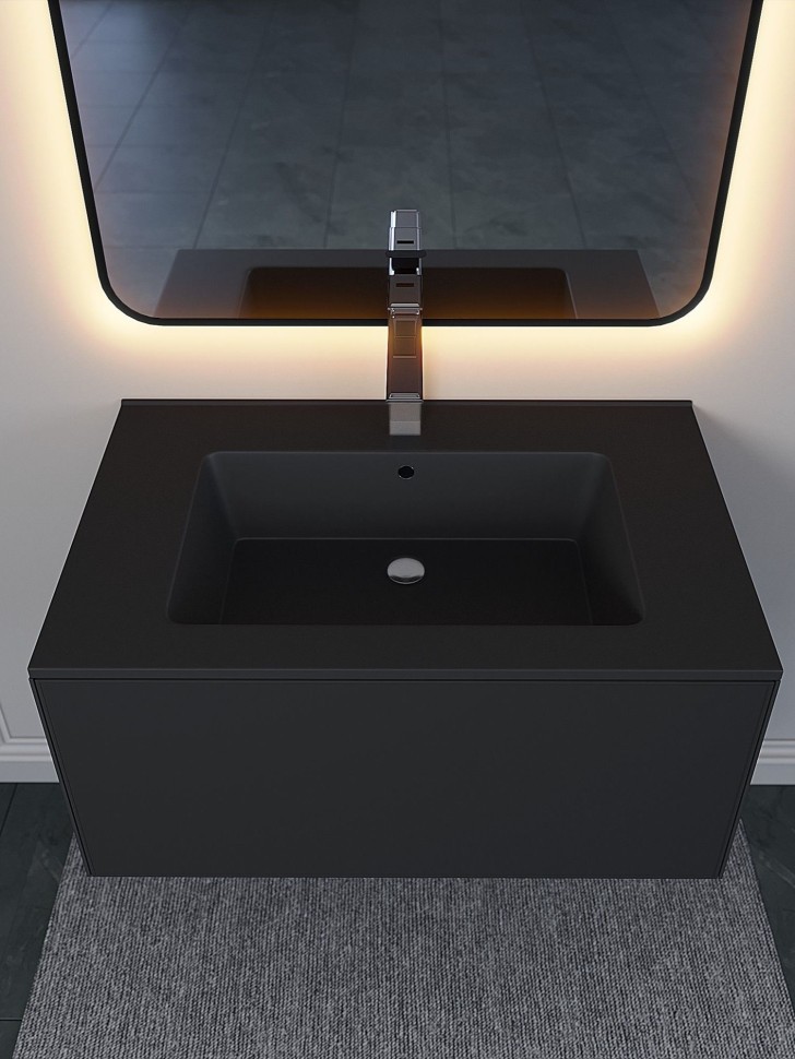 Раковина для ванной 76,5 см, Uperwood Parma Quartz, черная матовая, уголь