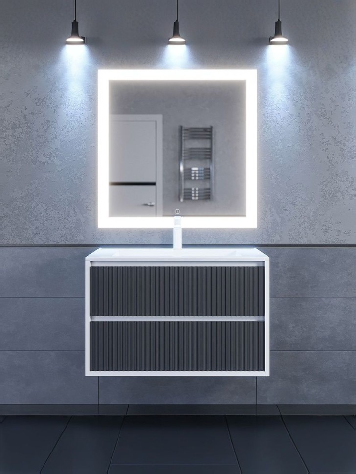 Тумба под раковину для ванной Uperwood Next Premium подвесная, 80 см, белая/графит, 2 ящика