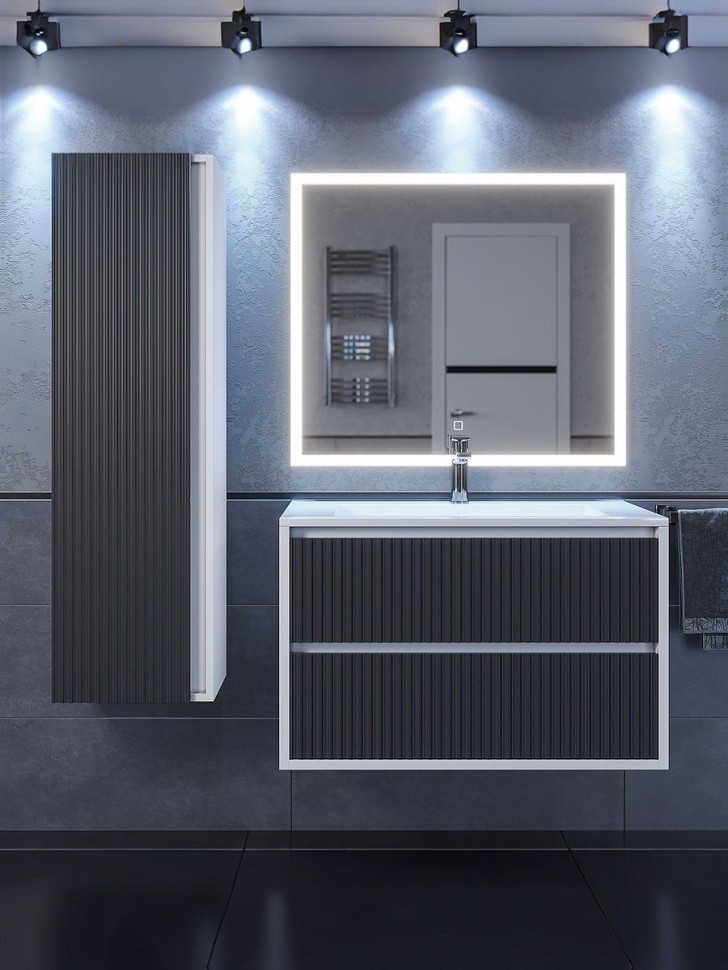 Тумба под раковину для ванной Uperwood Next Premium подвесная, 80 см, белая/графит, 2 ящика