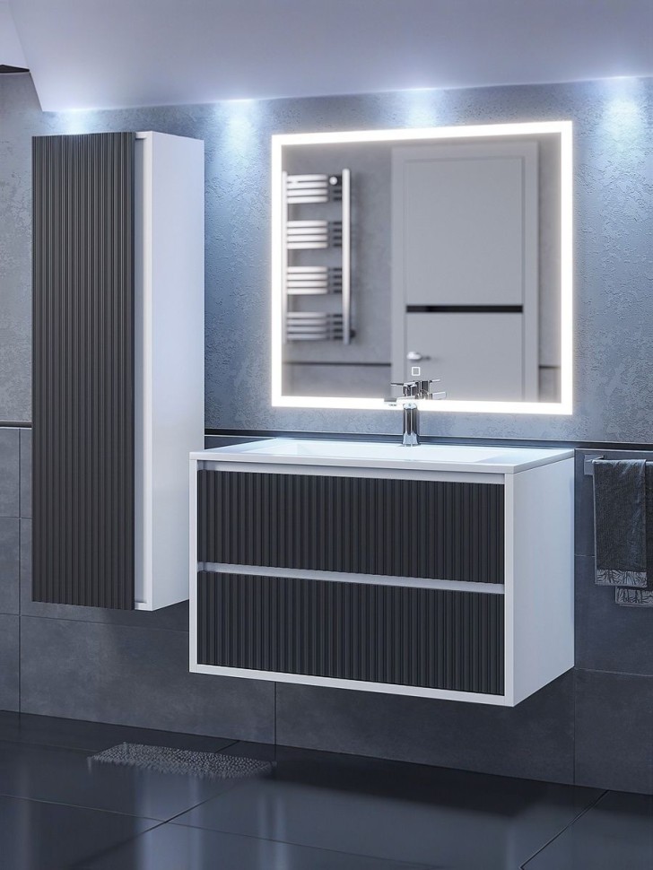 Тумба под раковину для ванной Uperwood Next Premium подвесная, 80 см, белая/графит, 2 ящика