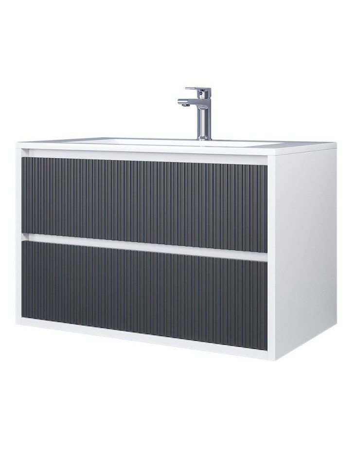 Тумба под раковину для ванной Uperwood Next Premium подвесная, 80 см, белая/графит, 2 ящика