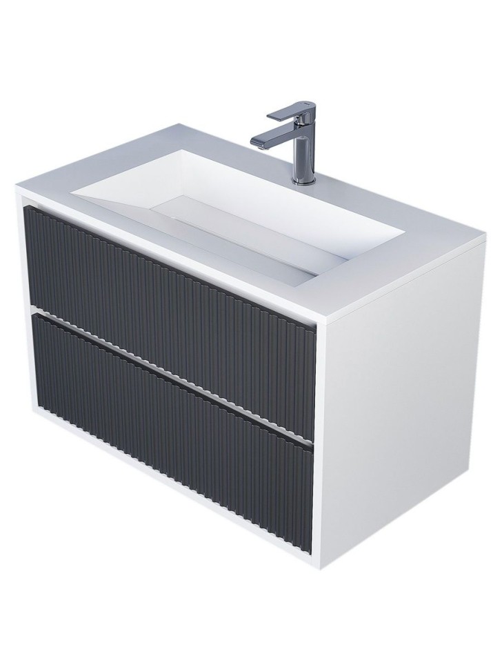 Тумба под раковину для ванной Uperwood Next Premium подвесная, 80 см, белая/графит, 2 ящика
