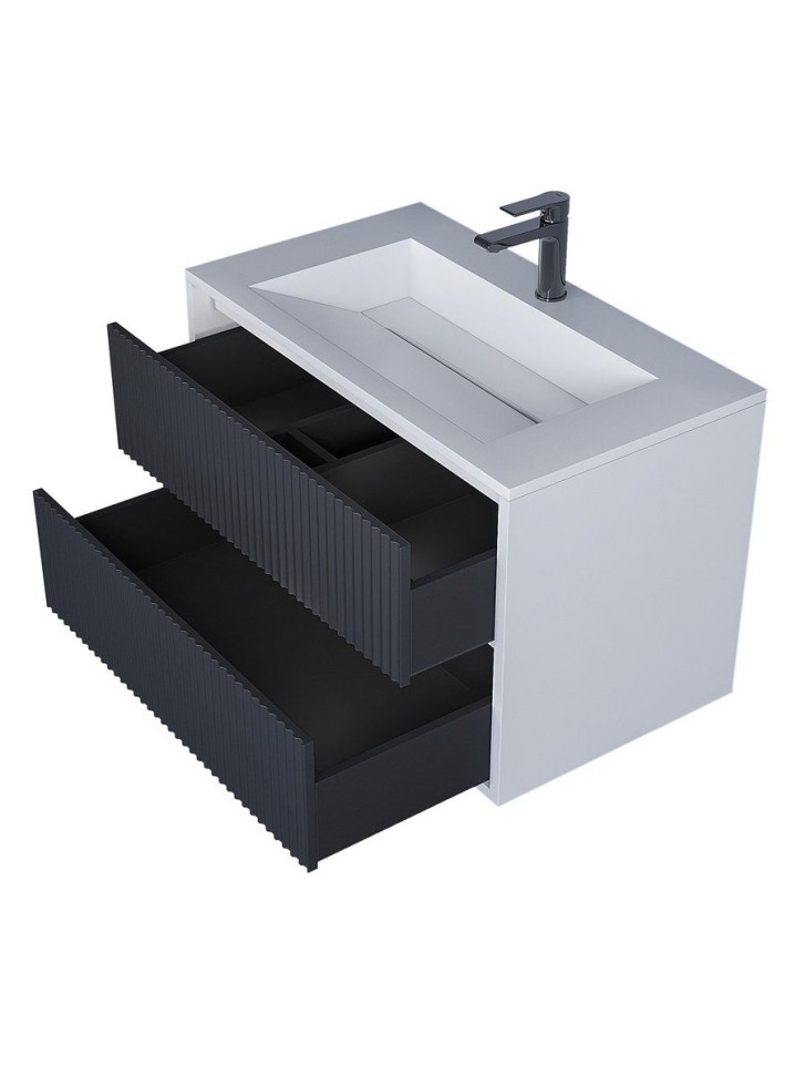 Тумба под раковину для ванной Uperwood Next Premium подвесная, 80 см, белая/графит, 2 ящика