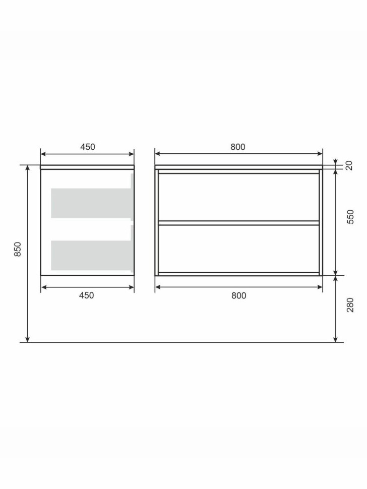 Тумба под раковину для ванной Uperwood Next Premium подвесная, 80 см, белая/графит, 2 ящика
