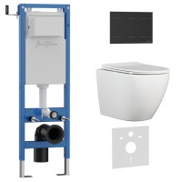 Комплект 3в1 IBERICA BLANCA инсталляция SILENCIO MINI, унитаз BILBAO ALTO белый, кнопка смыва INOX-R черный матовый (IB.001M.BLA.231.1504)